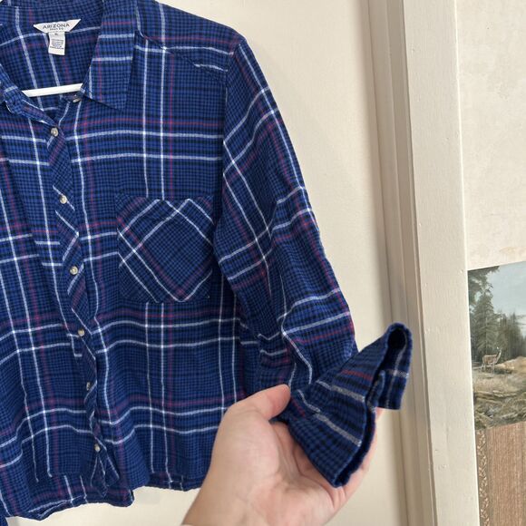 Arizona Jeans Co Button Up Shirt Women’s XL Blue Plaid Flannel Long Sleeves - Picture 4 of 7